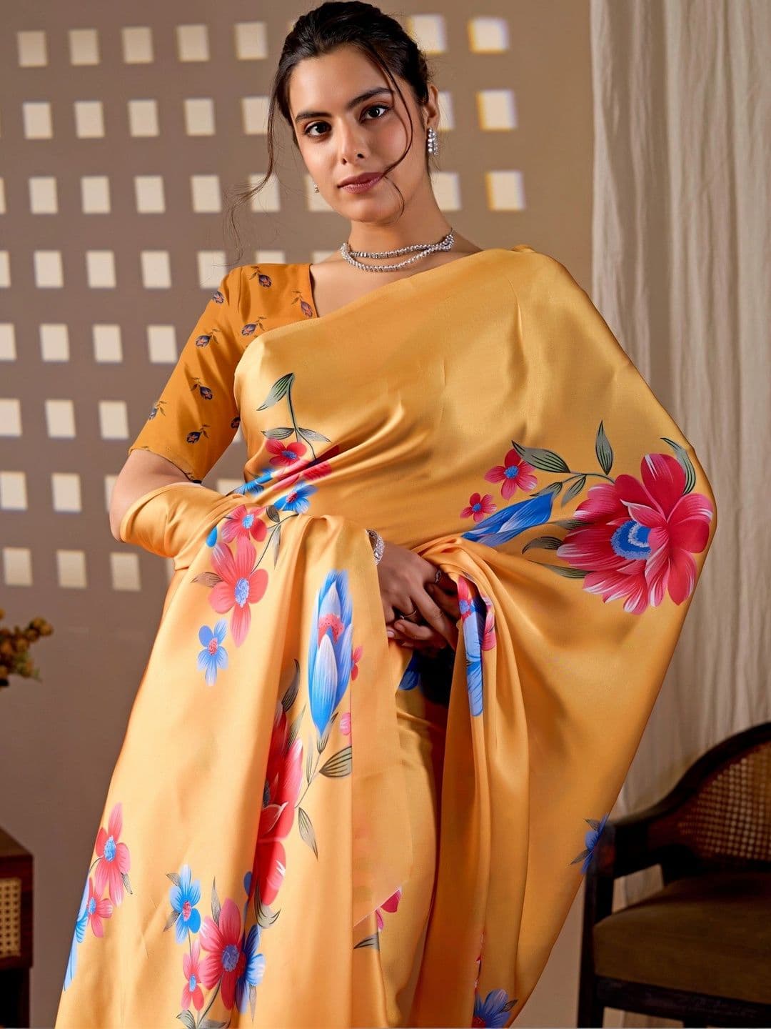 all about you Floral Satin Designer Saree thumbnail 7