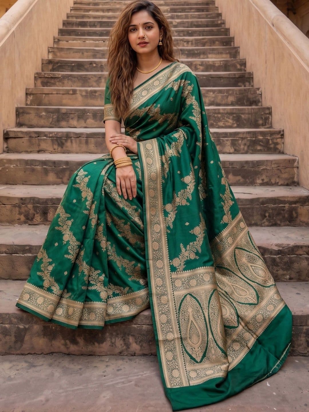 ROOP RADHIKA Woven Design Zari Silk Blend Designer Banarasi Saree thumbnail 2