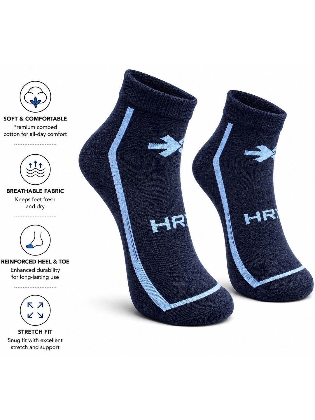 HRX by Hrithik Roshan Unisex Pack of 5 Cotton Blend Assorted Patterned Ankle Length Socks thumbnail 4