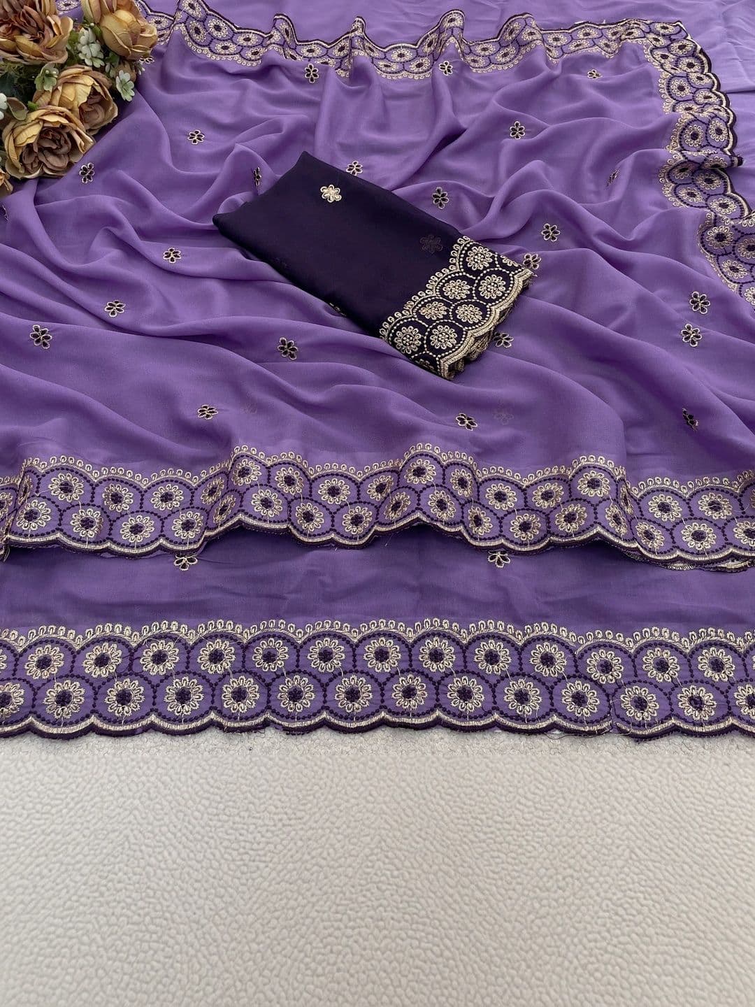 LabelVASTRA Embellished Embroidered Poly Georgette Saree thumbnail 4