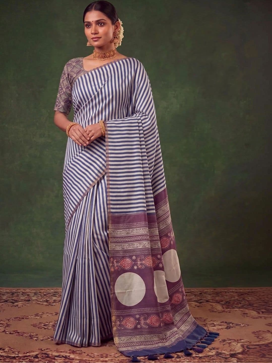 SAMANTHA Striped Zari Silk Blend Saree - view 1