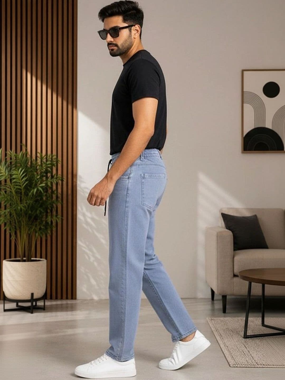 Global Jeans Men's Straight Fit Light Blue Mid-Rise Jeans - view 1