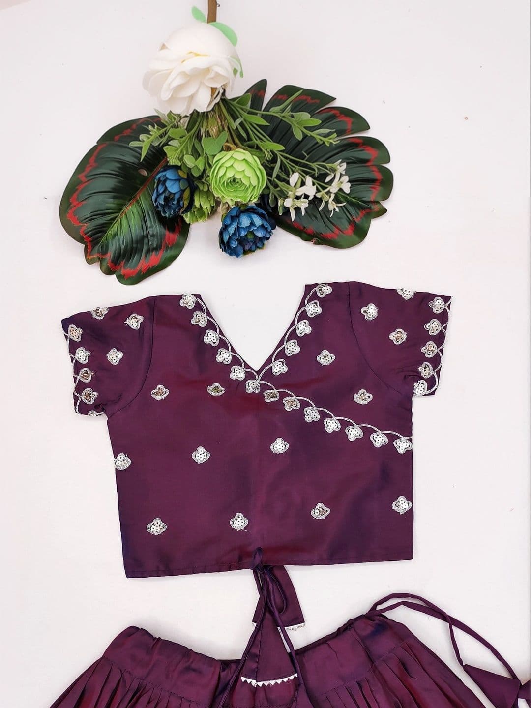 Sangria Girls Embellished Thread Work Ready to Wear Lehenga & thumbnail 4