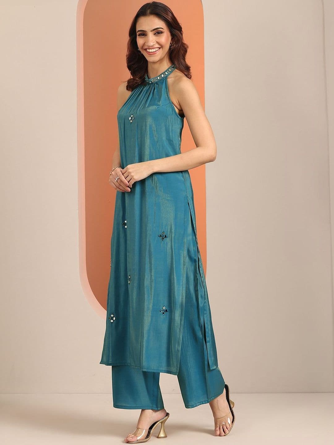 Libas Women Regular Mirror Work Kurta with Palazzos thumbnail 5