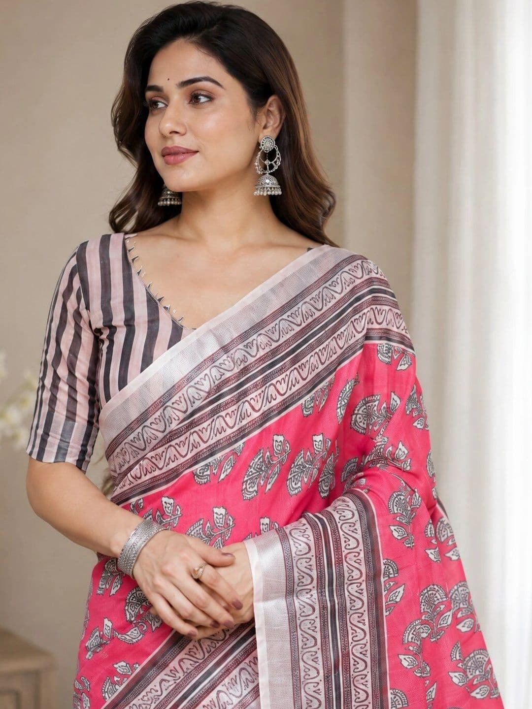 Moda Rapido Floral Linen Blend Bhagalpuri Saree thumbnail 2