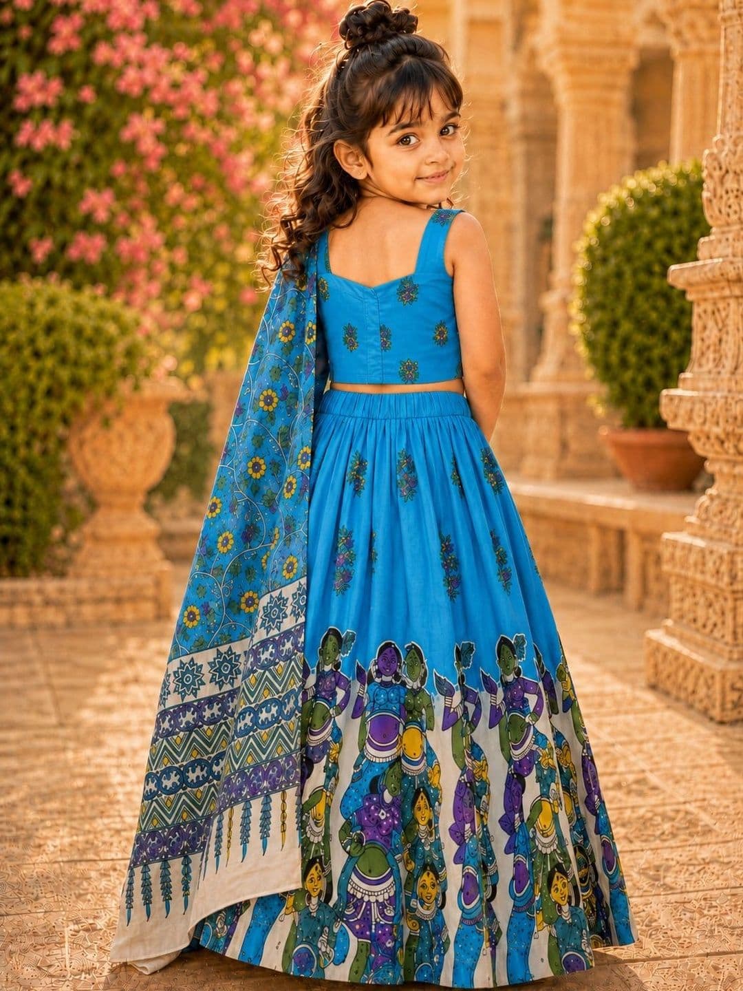 Sangria Girls Printed Kalamkari Ready to Wear Lehenga & Blouse With Dupatta thumbnail 3