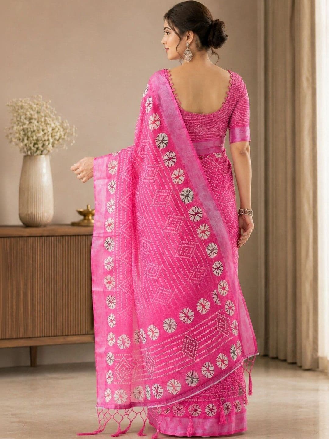 Moda Rapido Bandhani Linen Blend Bhagalpuri Saree thumbnail 2