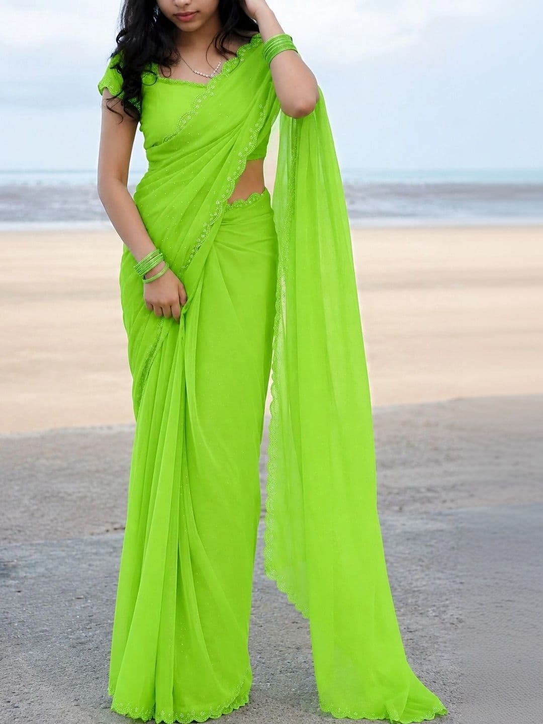 RENBRIZA Poly Georgette Saree - view 1