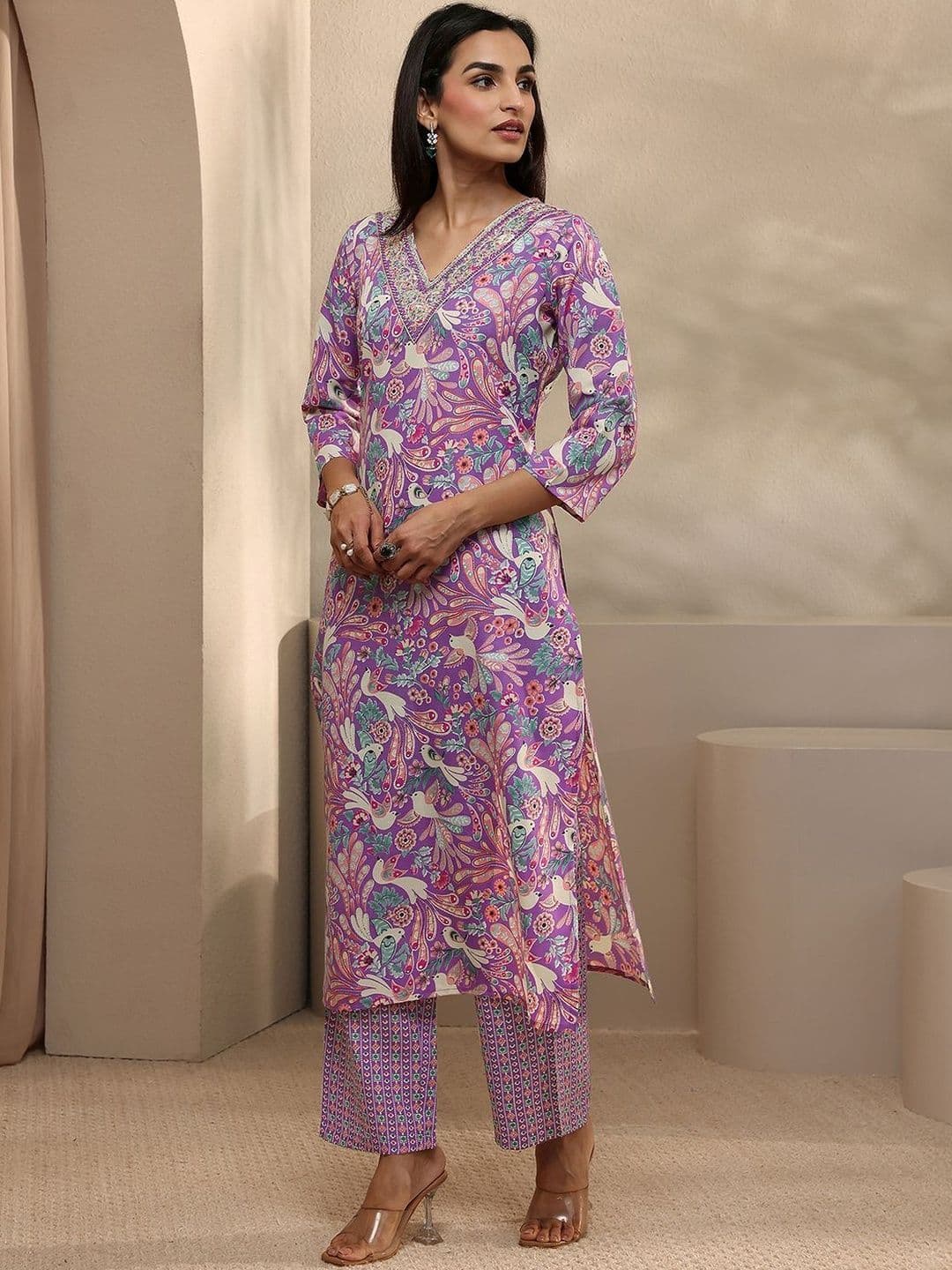 Gerua By Libas Women Ethnic Motifs Printed Regular Thread Work Kurta with Trousers & With Dupatta thumbnail 4