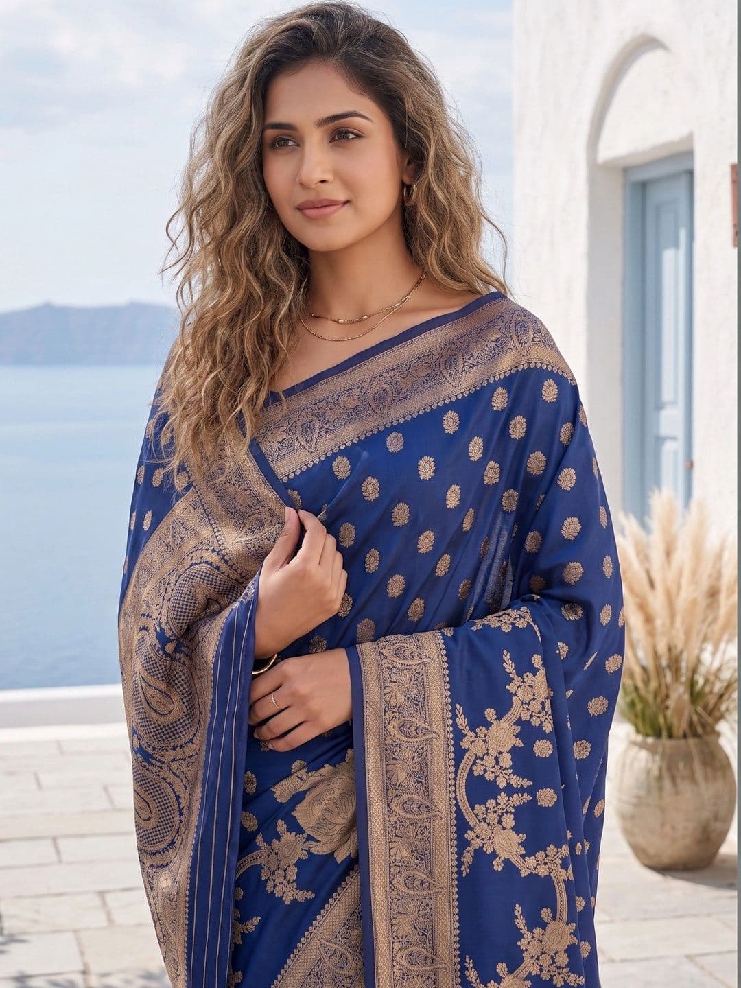 ROOP RADHIKA Woven Design Zari Silk Blend Designer Banarasi Saree thumbnail 5