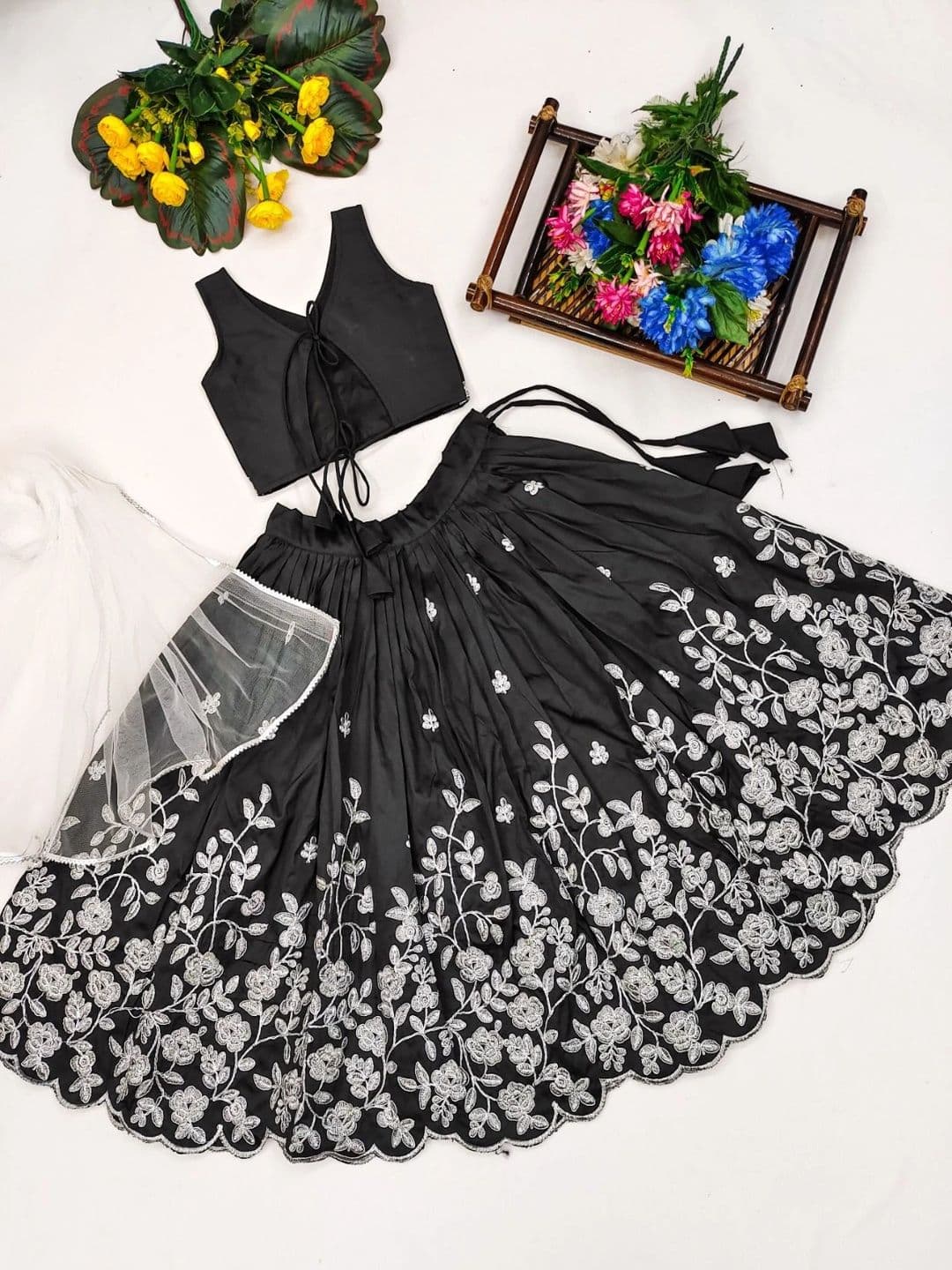 Sangria Girls Embroidered Thread Work Ready to Wear Lehenga & Blouse With Dupatta thumbnail 5