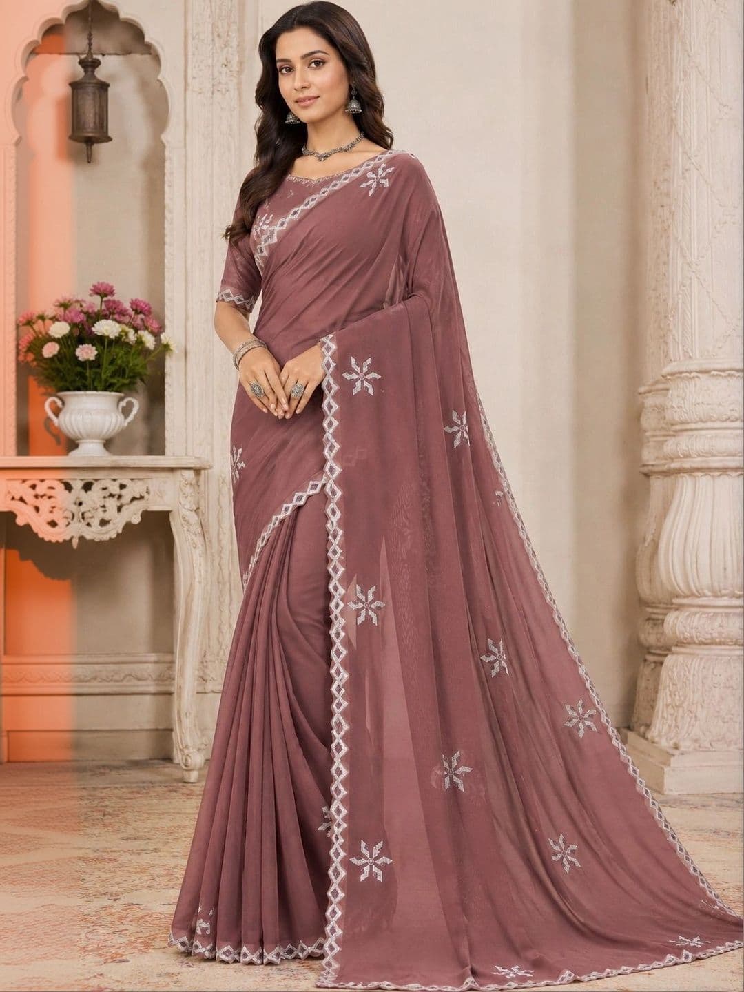 RENBRIZA Embroidered Poly Georgette Saree - view 1