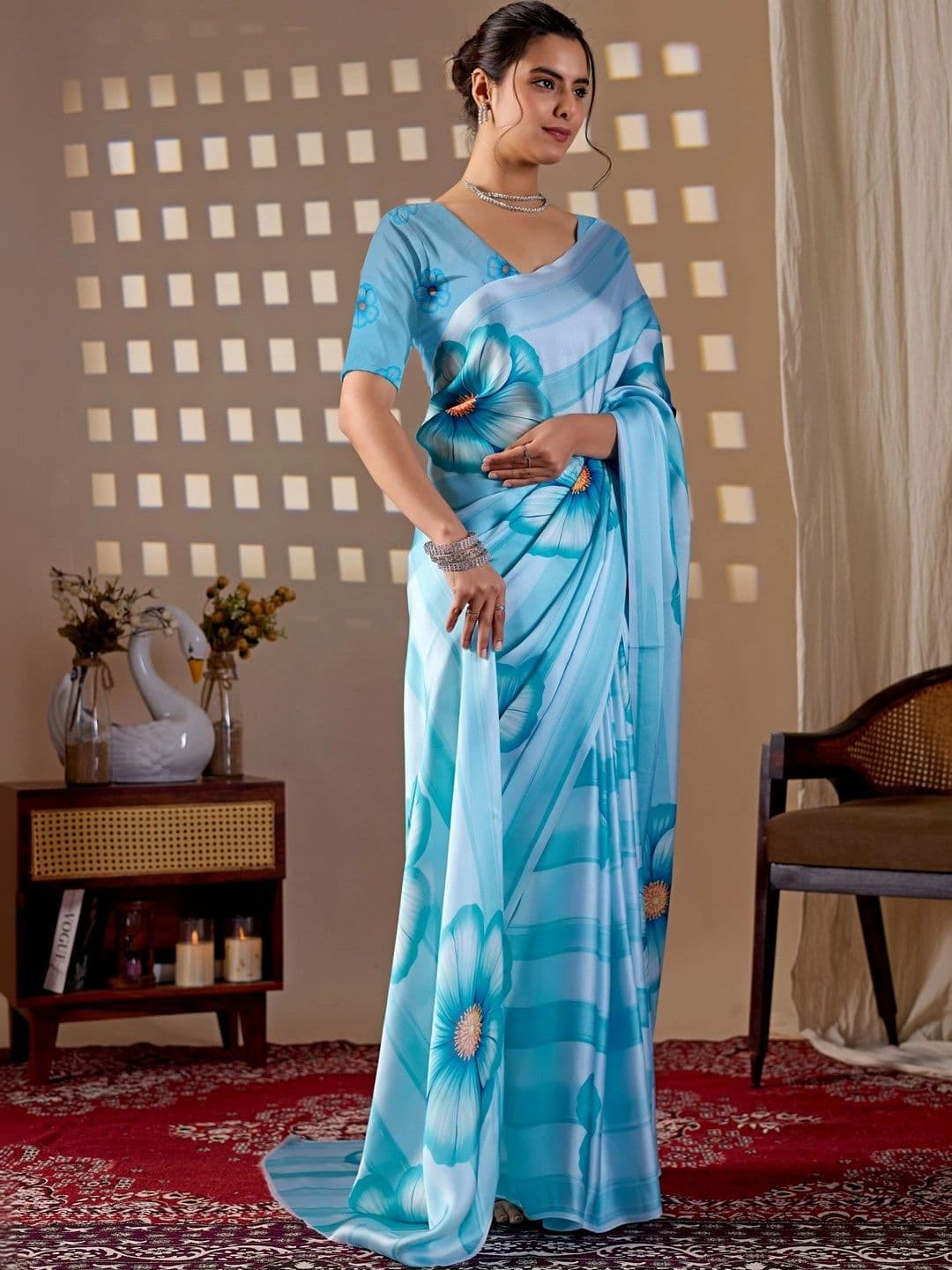 all about you Floral Satin Designer Saree thumbnail 5