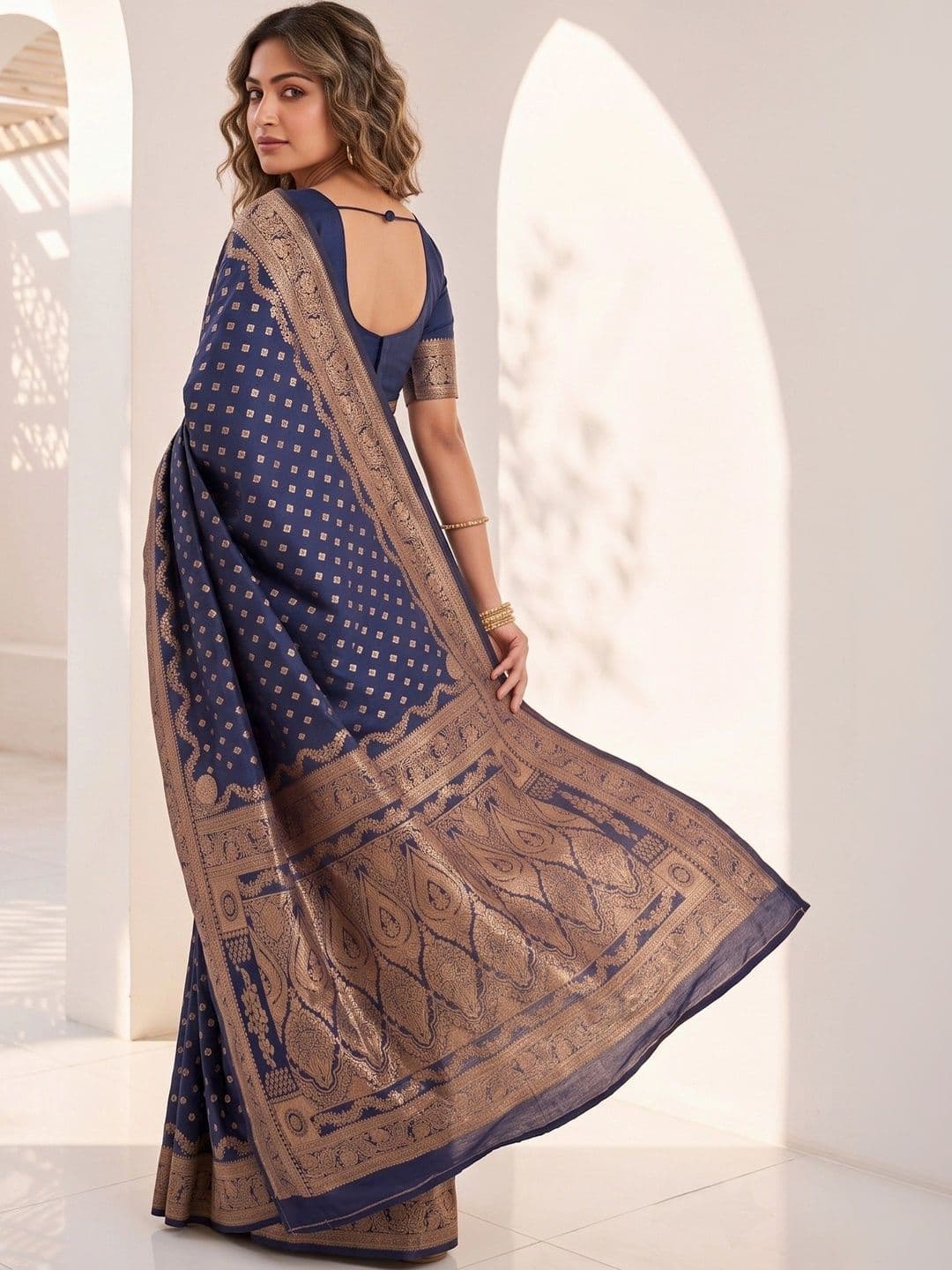ROOP RADHIKA Woven Design Zari Silk Blend Designer Banarasi Saree thumbnail 5