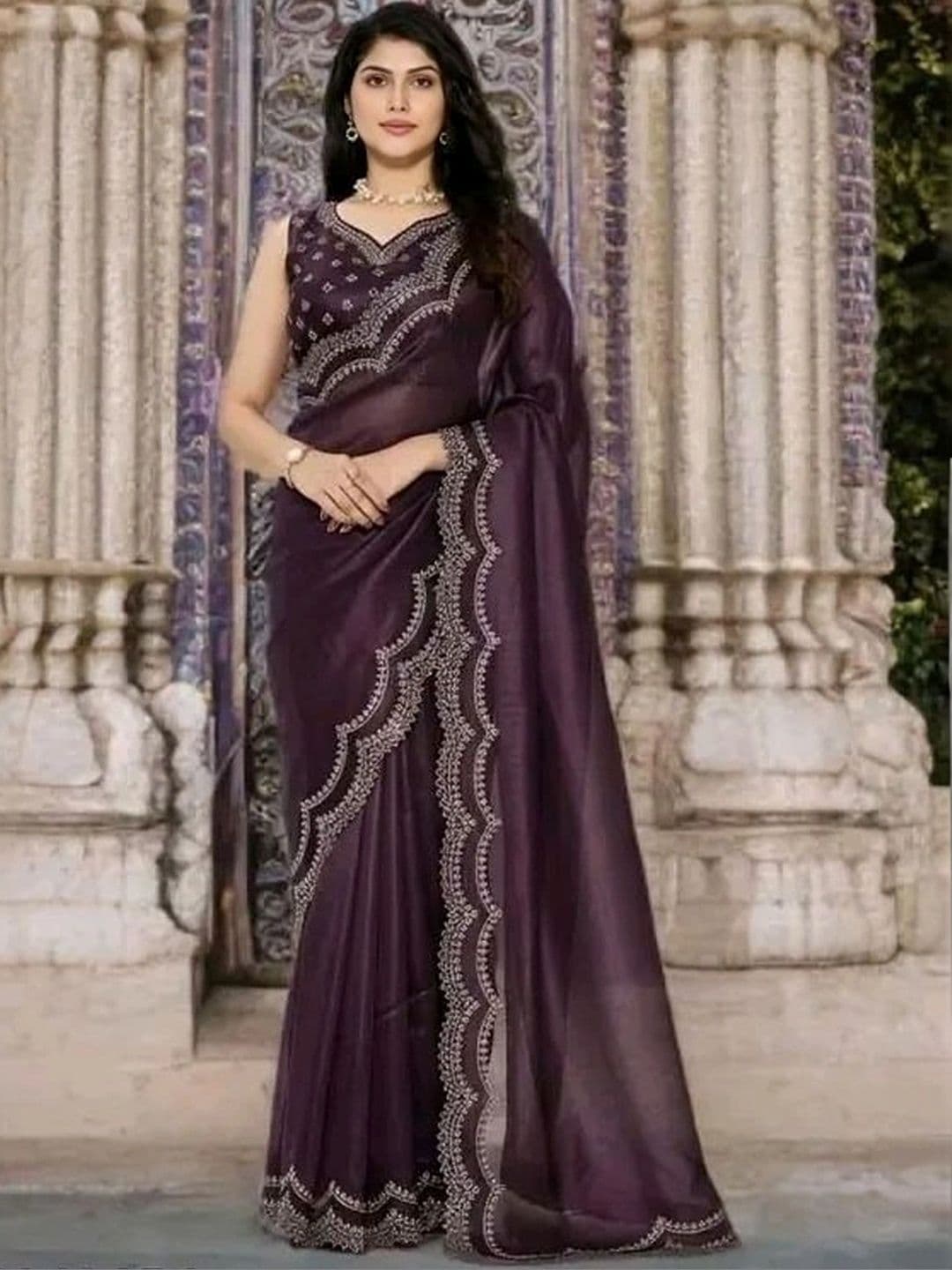 RENBRIZA Embroidered Net Saree - view 1