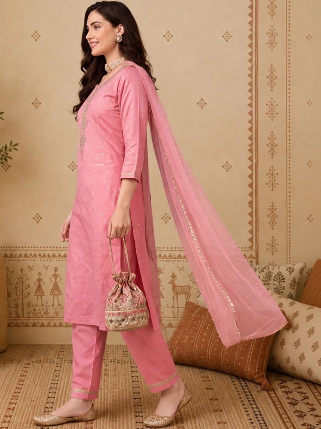 Anouk Women Printed Regular Kurta with Trousers & With Dupatta thumbnail 5