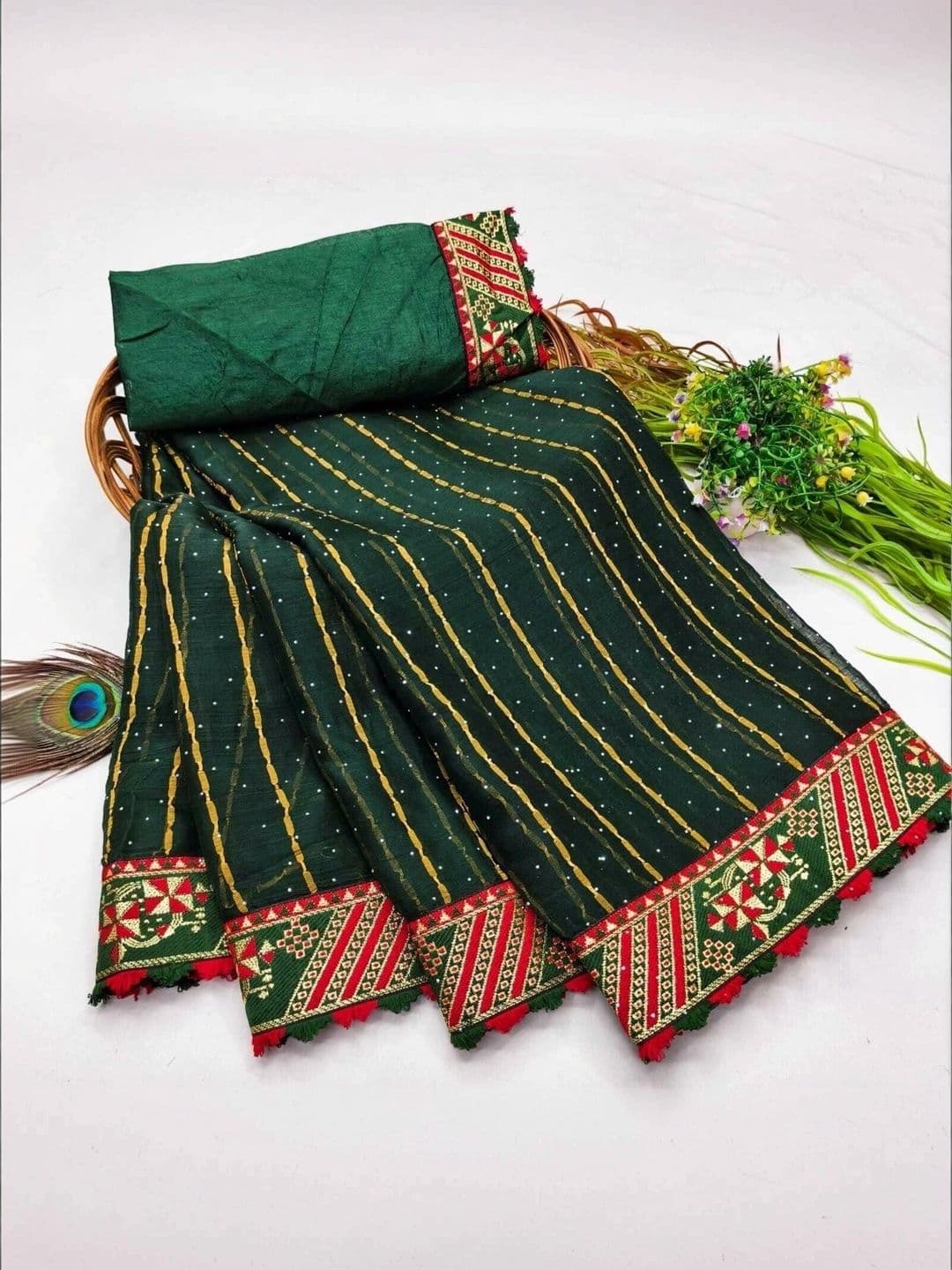 RENBRIZA Leheriya Embroidered Poly Georgette Saree - view 1