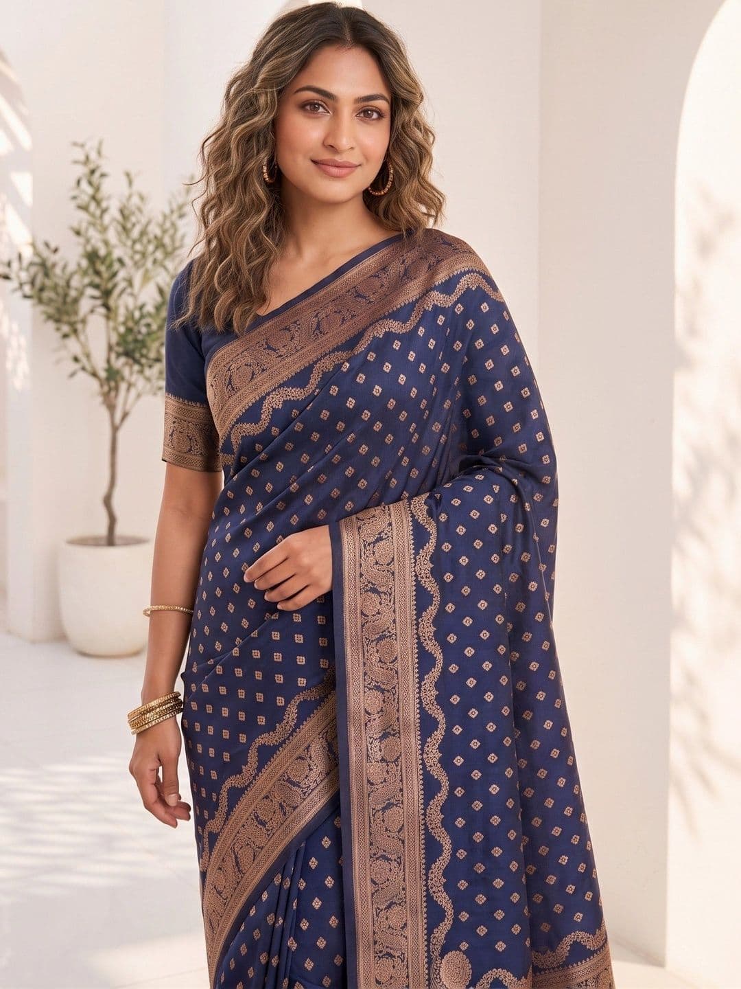 ROOP RADHIKA Woven Design Zari Silk Blend Designer Banarasi Saree thumbnail 3
