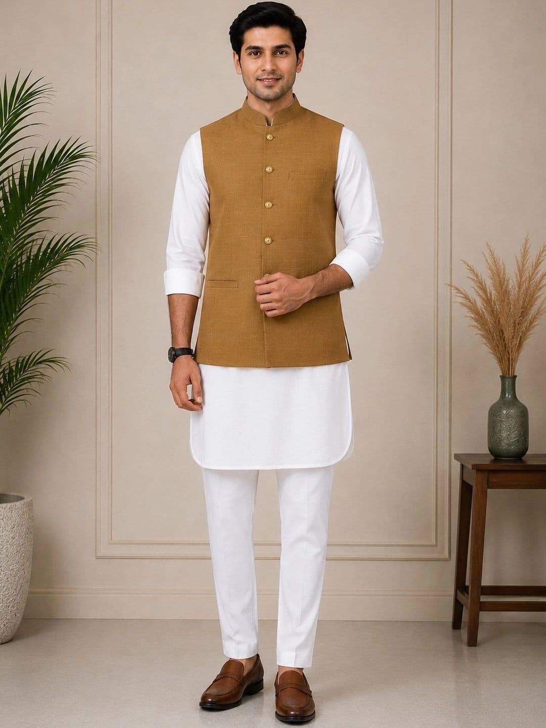Shiv Leela Mandarin Collar Nehru Jacket - view 1