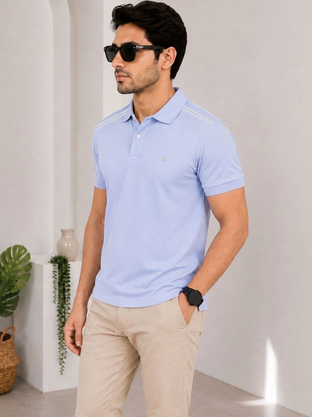 VELS CLOTHING Men Brand Logo Polo Collar Bio Finish T-shirt thumbnail 3
