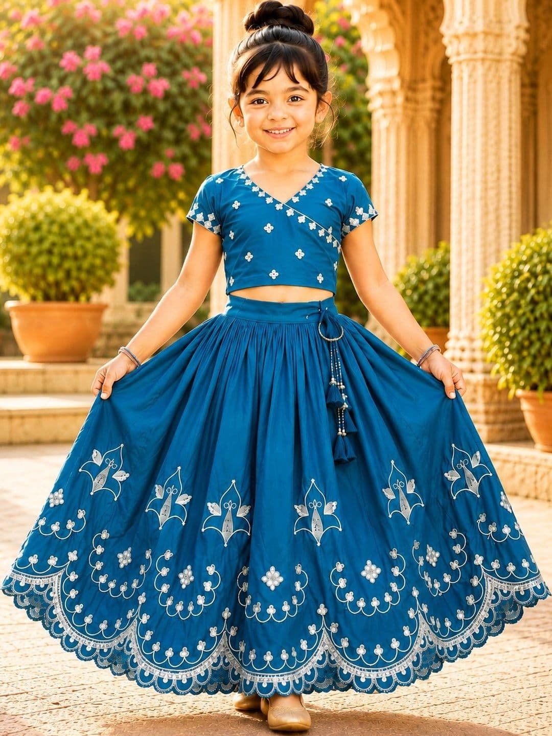 Sangria Girls Embroidered Thread Work Ready to Wear Lehenga & - view 1
