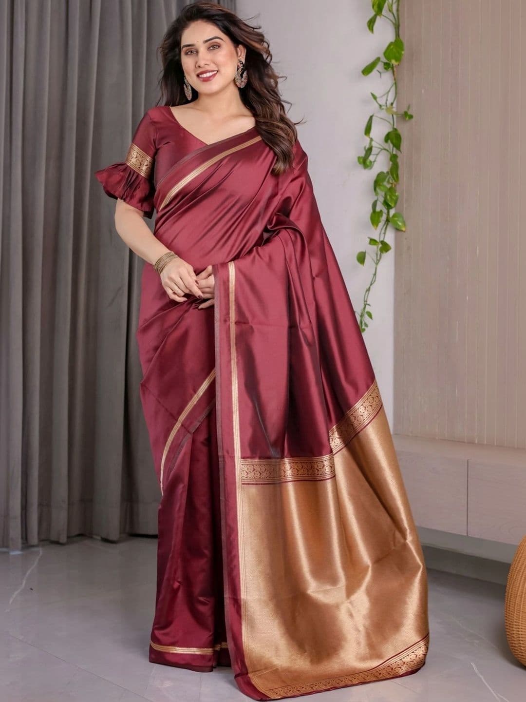 VS MALL Ethnic Motifs Zari Silk Cotton Banarasi Saree - view 1