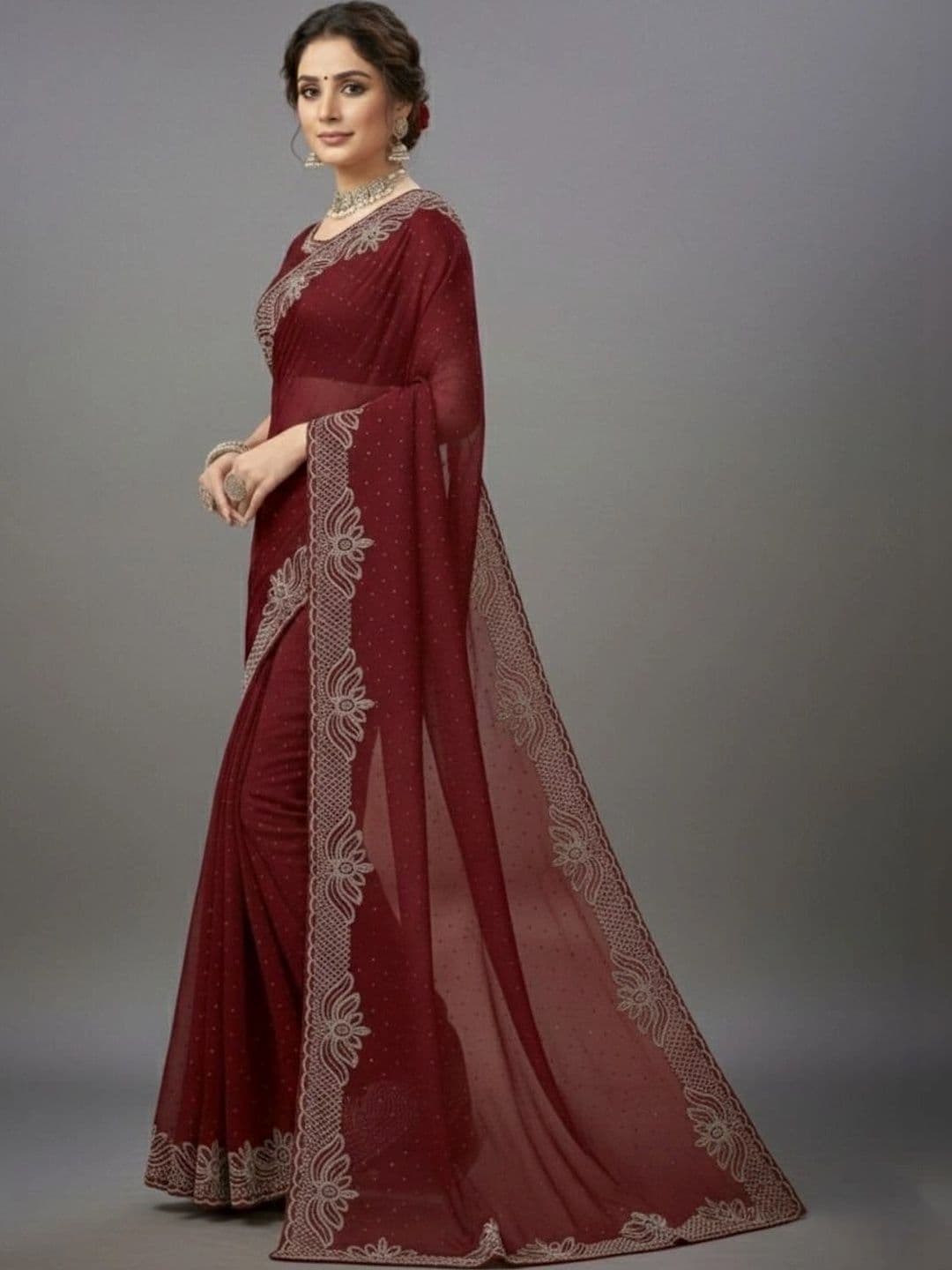 RENBRIZA Embroidered Poly Georgette Saree - view 1
