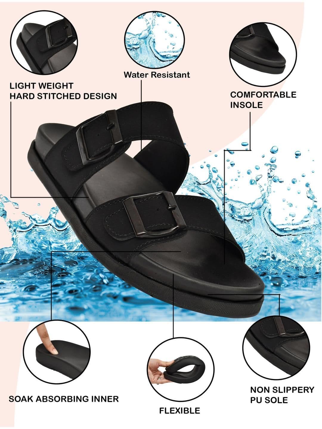 G L Trend Black Leather Sandals thumbnail 3