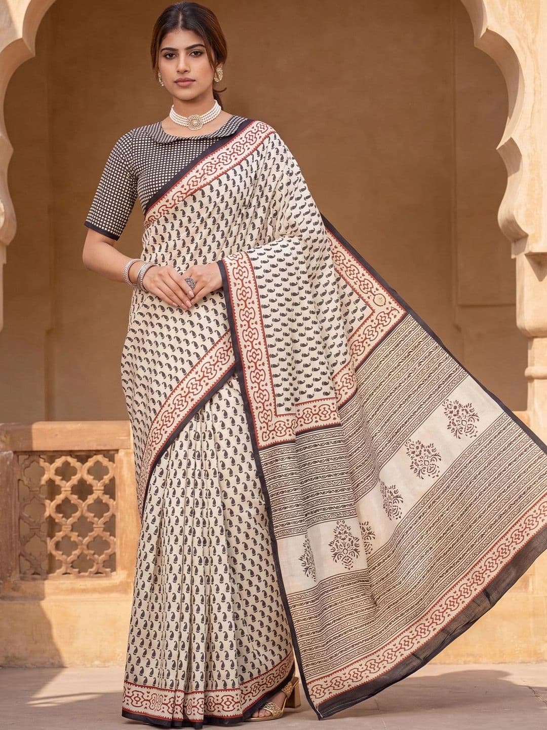 Anouk Bagh Art Silk Designer Block Print Saree - view 1