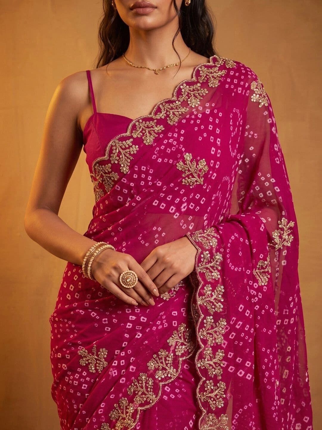 DRIP CHOWK Bandhani Embroidered Pure Georgette Fusion Bandhani Saree thumbnail 4