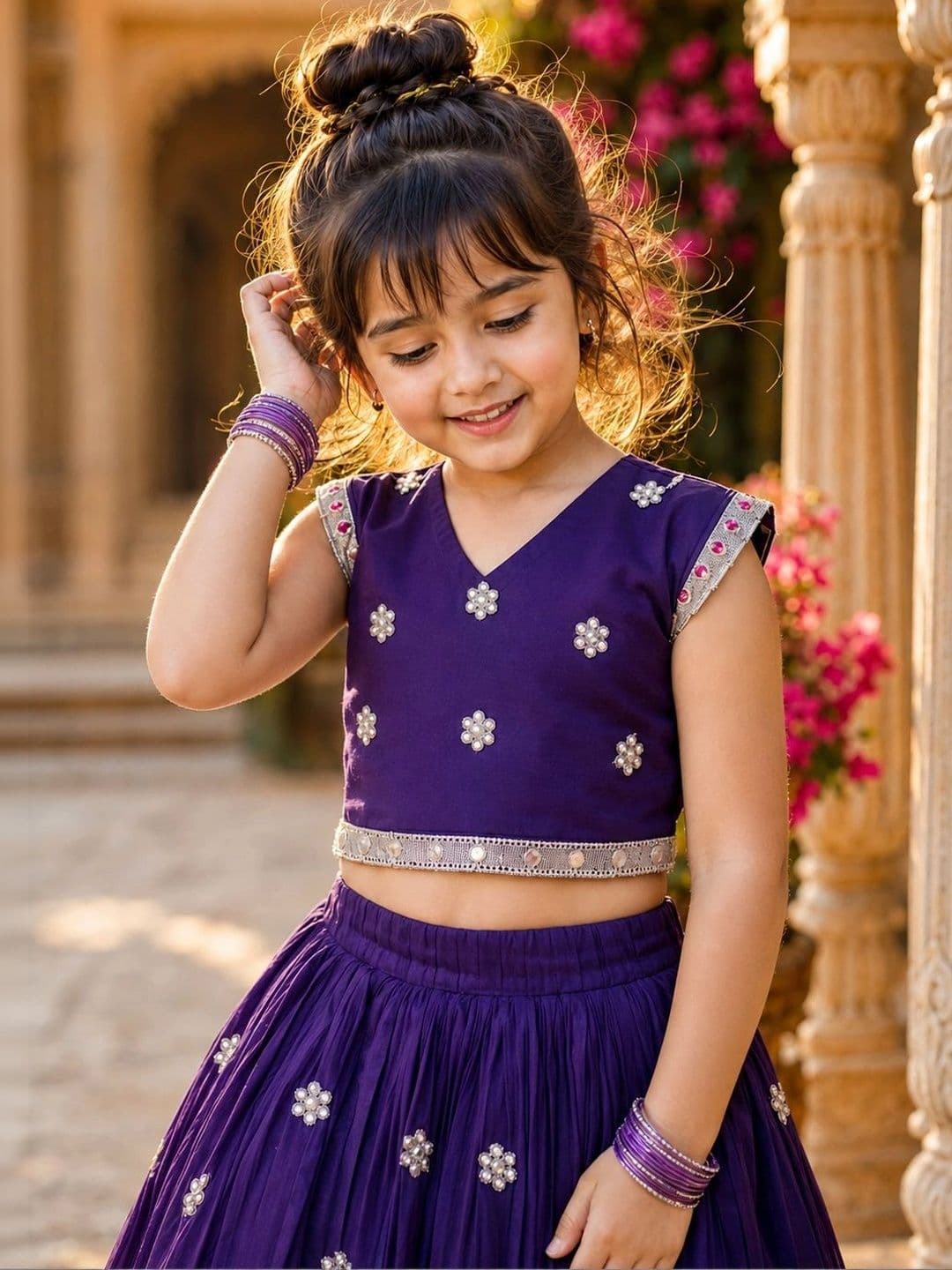 Sangria Girls Embellished Thread Work Ready to Wear Lehenga & thumbnail 3