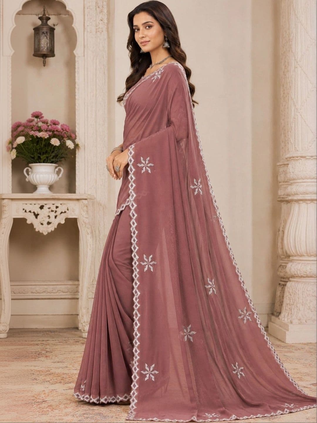 RENBRIZA Embroidered Poly Georgette Saree thumbnail 2