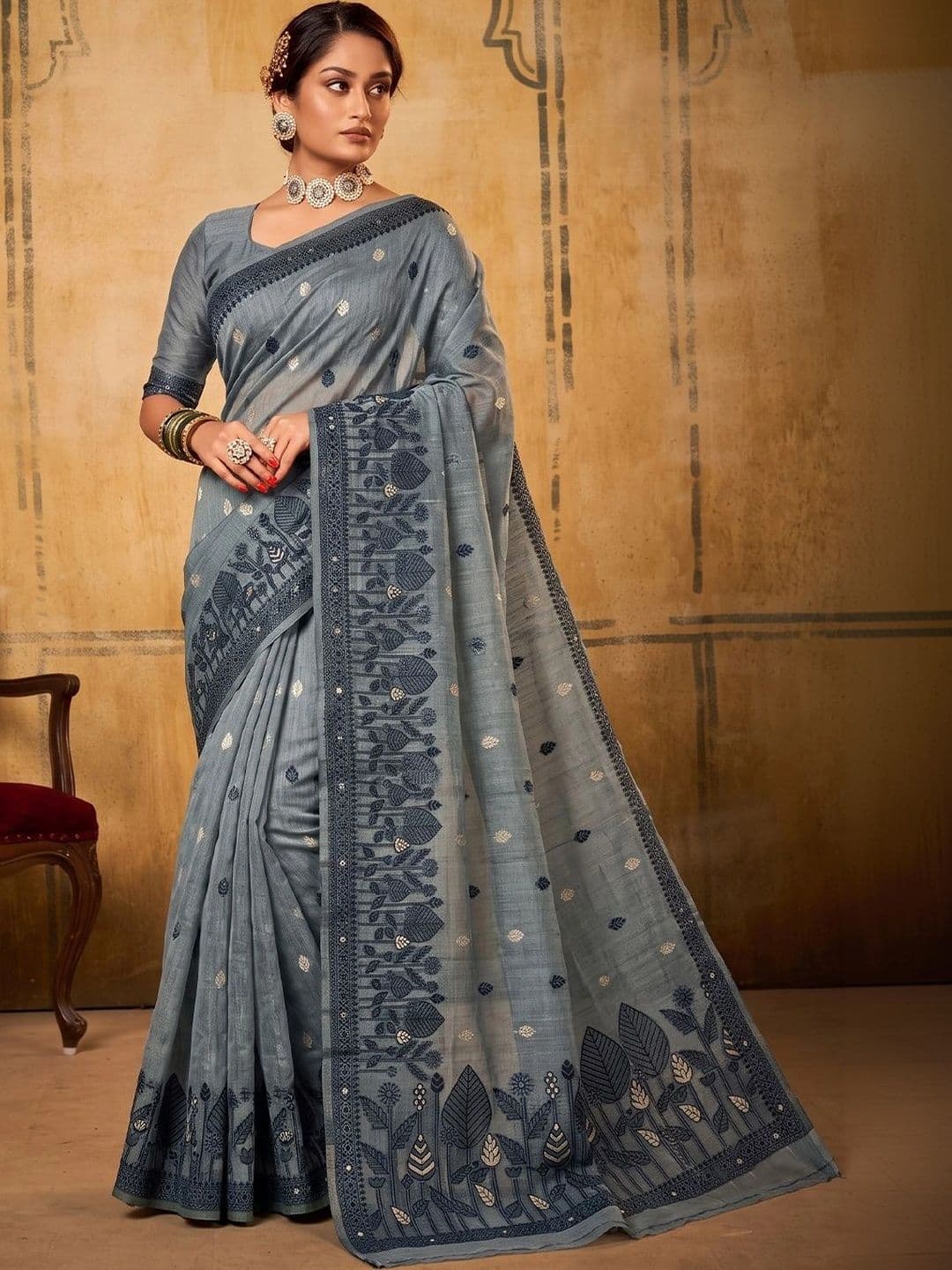 Dhaaga Ghar Floral Embroidered Designer Saree - view 1