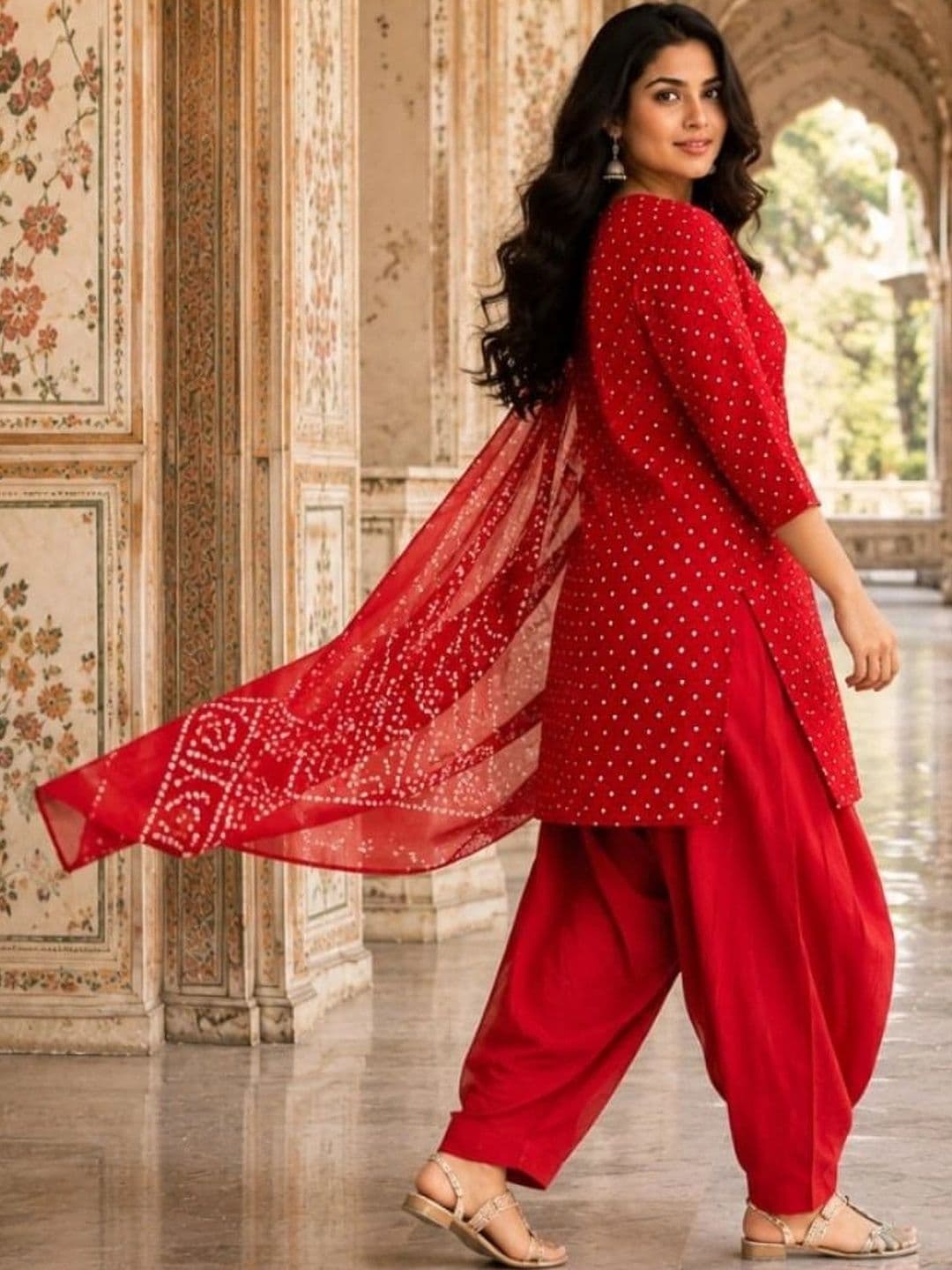 HERE&NOW Women Ethnic Motifs Printed Regular Pure Cotton Kurta with Patiala & With Dupatta thumbnail 3