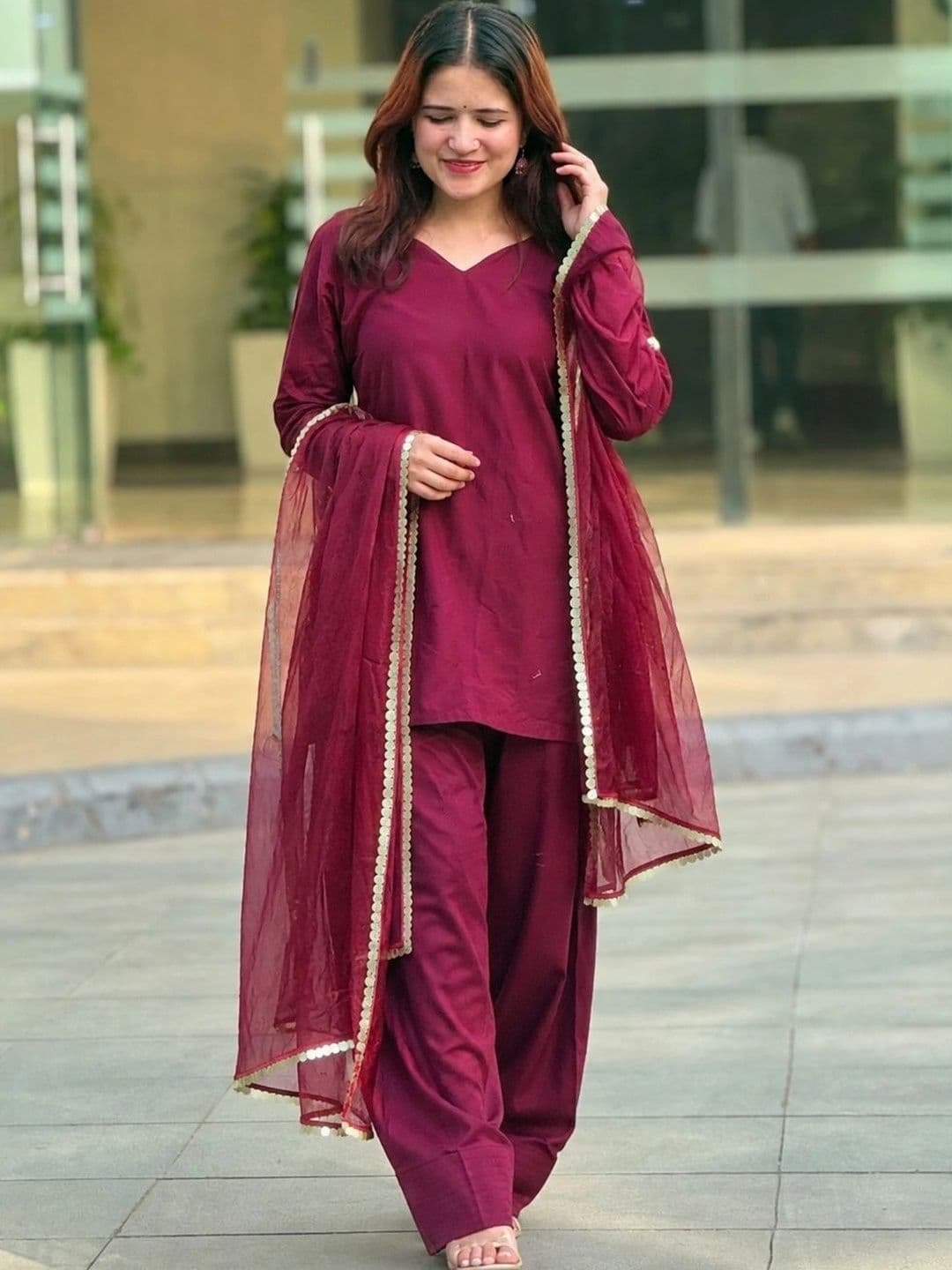 GoSriKi Women Regular Kurta with Palazzos & With Dupatta thumbnail 2