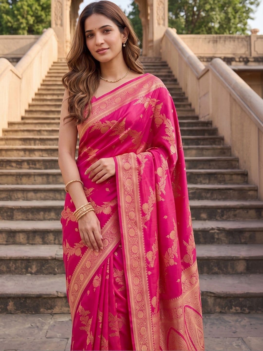 ROOP RADHIKA Woven Design Zari Silk Blend Designer Banarasi Saree thumbnail 6
