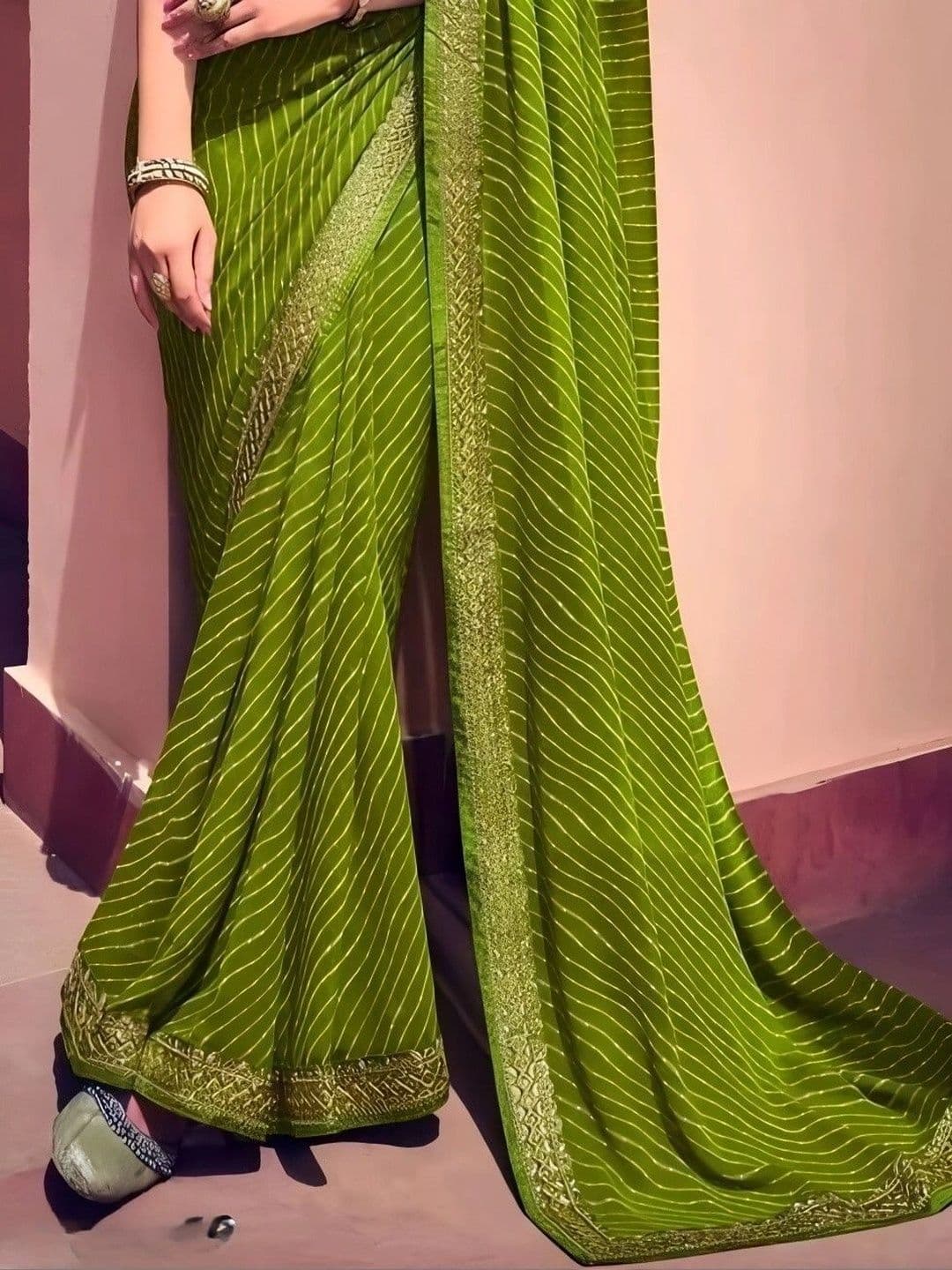 RENBRIZA Leheriya Embroidered Poly Georgette Saree - view 1
