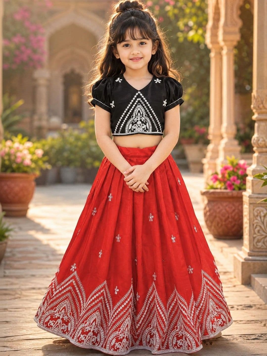 Sangria Girls Embroidered Thread Work Ready to Wear Lehenga & - view 1