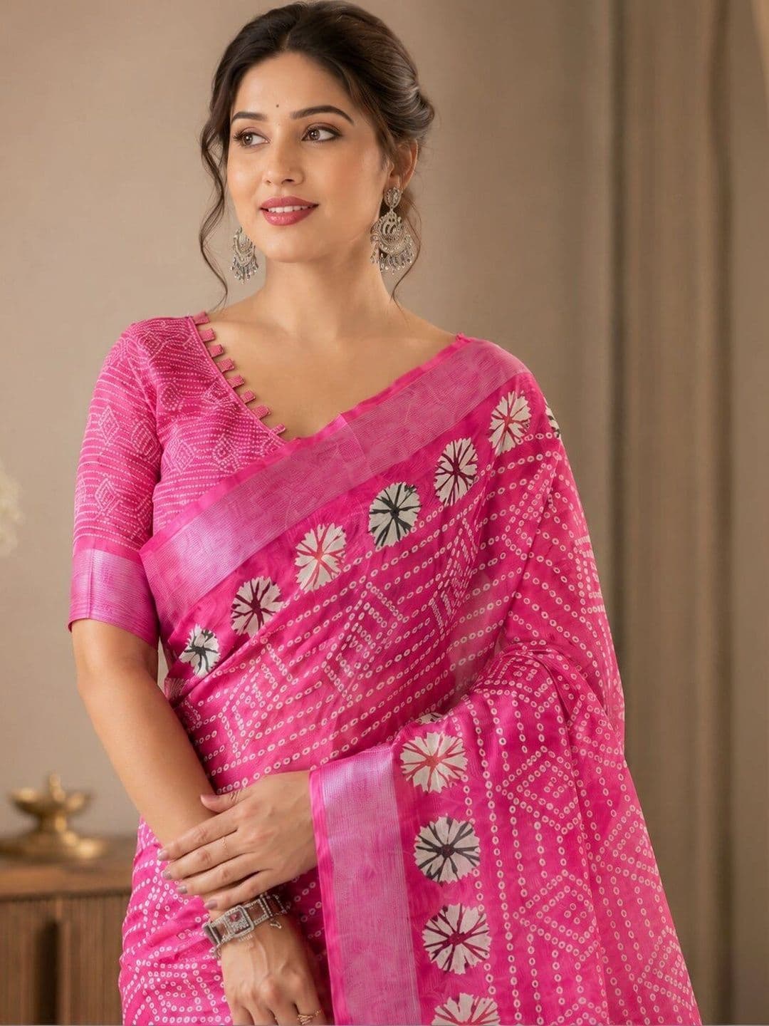HERE&NOW Bandhani Linen Blend Bhagalpuri Saree thumbnail 3