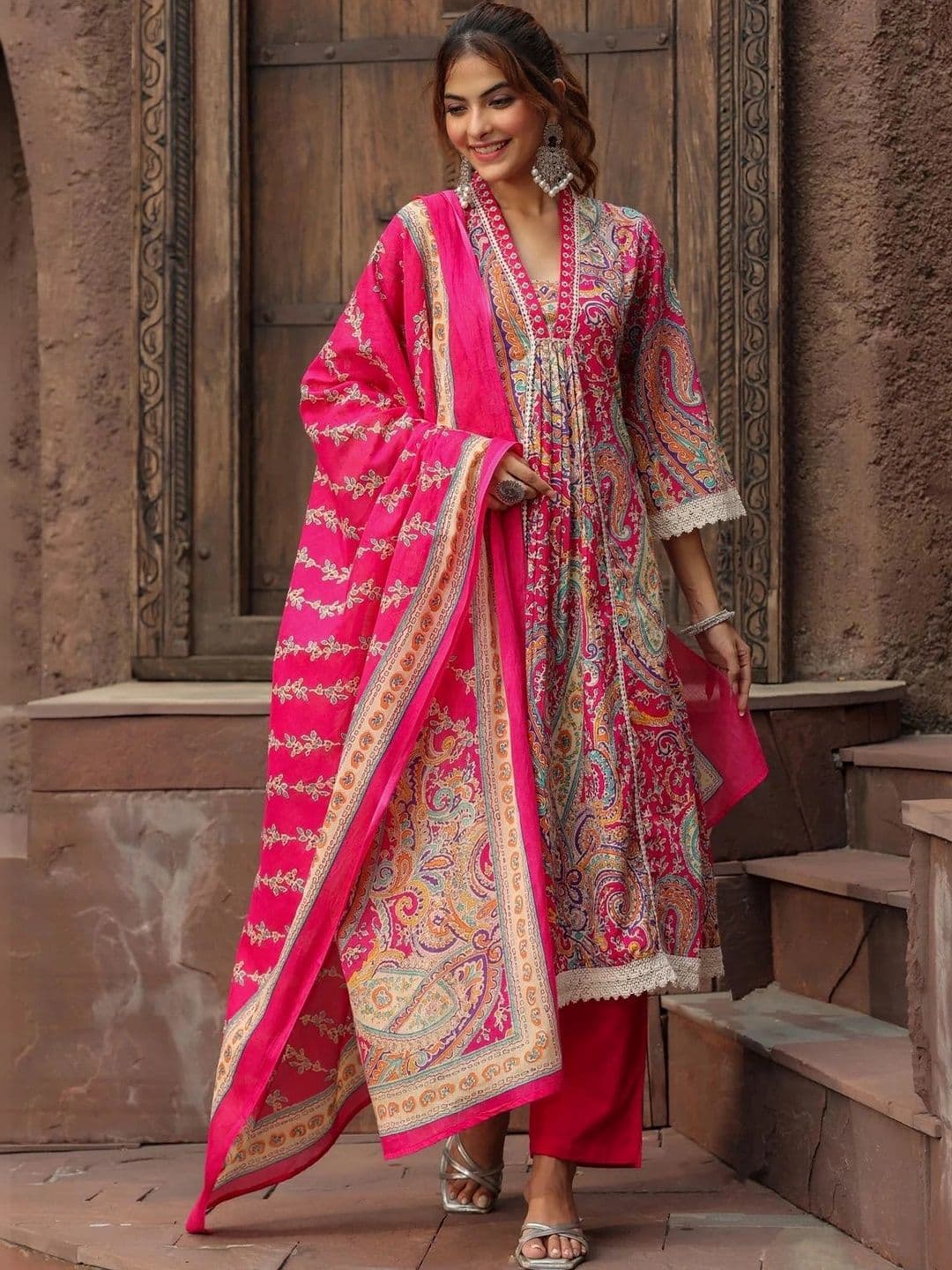 Viharini Women Paisley Printed Empire Kurta with Palazzos & With Dupatta - view 1