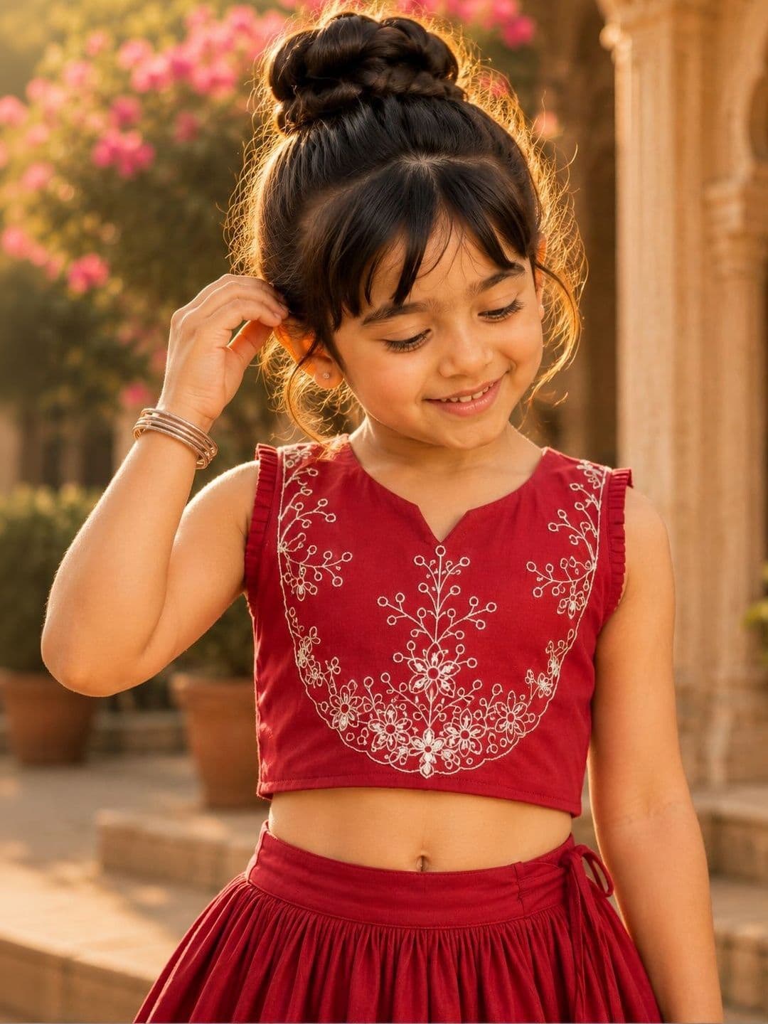 Sangria Girls Embroidered Thread Work Ready to Wear Lehenga & thumbnail 5