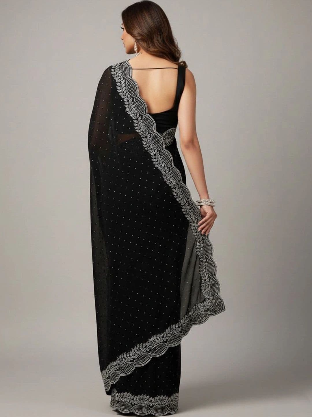RENBRIZA Embroidered Poly Georgette Saree thumbnail 6