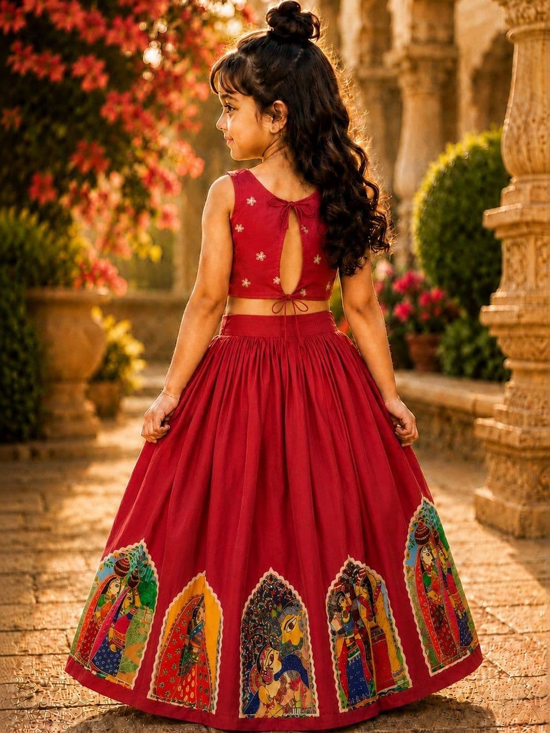 Sangria Girls Printed Thread Work Ready to Wear Lehenga & thumbnail 5