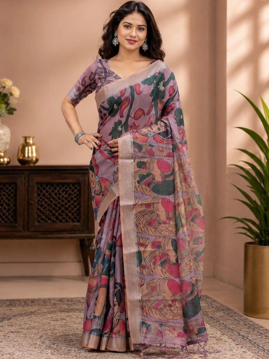Moda Rapido Ethnic Motifs Linen Blend Bhagalpuri Saree - view 1