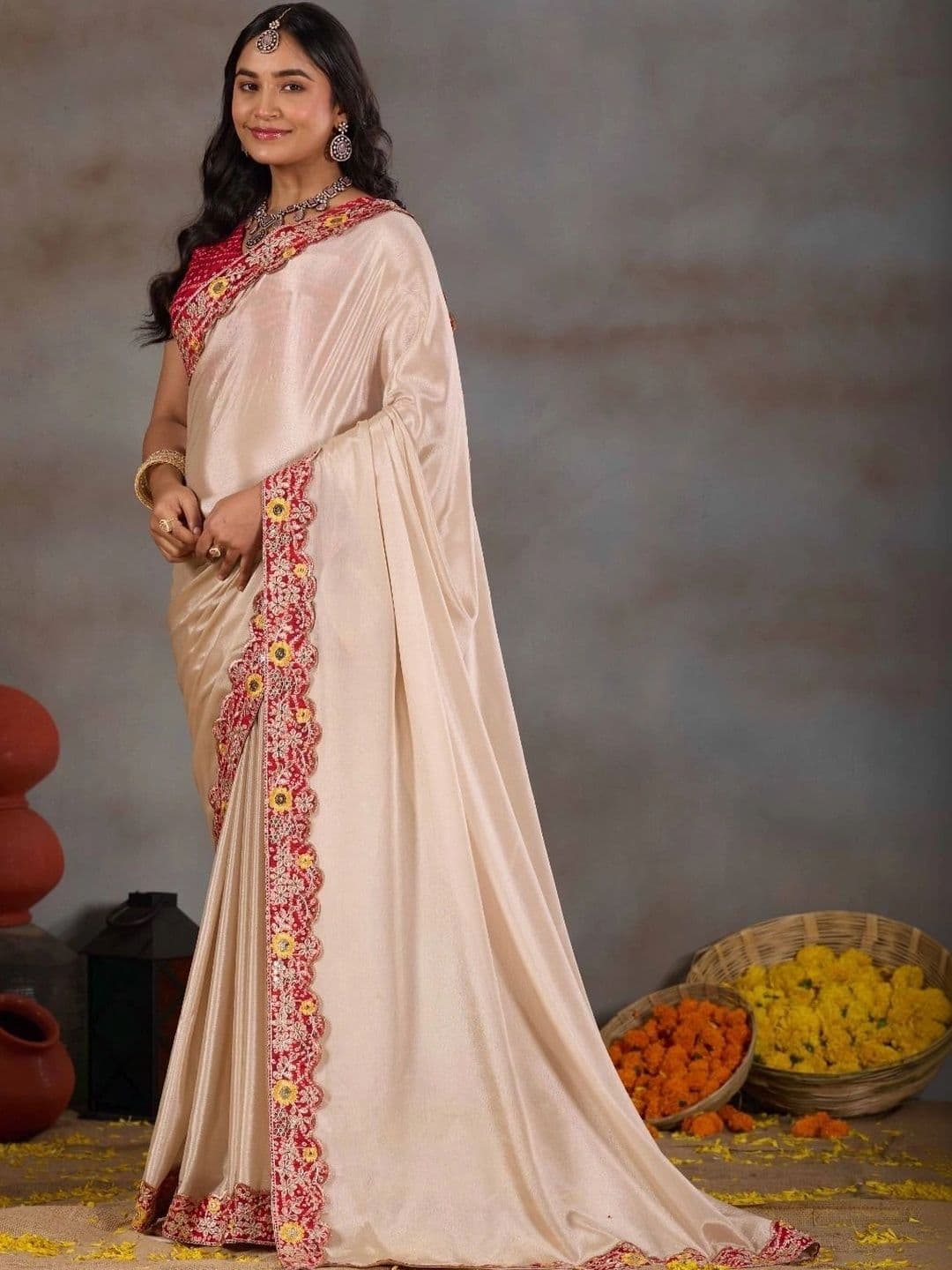 RENBRIZA Embroidered Poly Chiffon Saree thumbnail 7