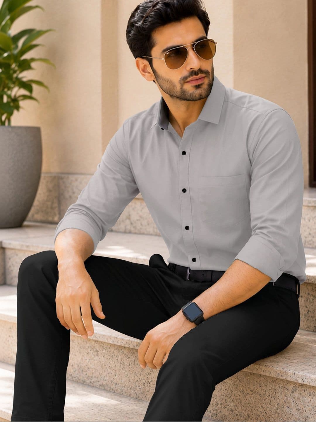 VeBNoR Men Standard Fit Solid Spread Collar Shirt thumbnail 3