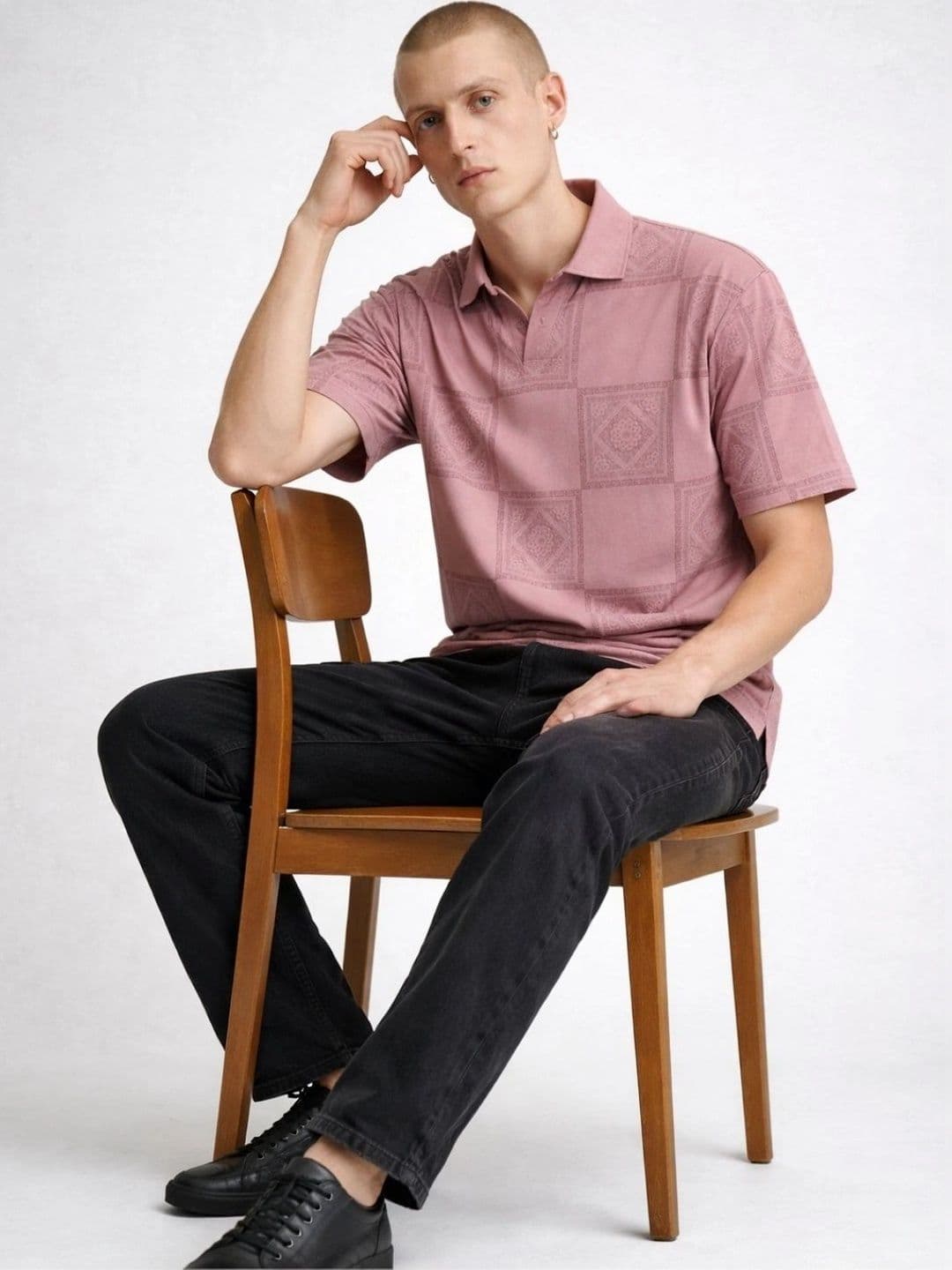 HERE&NOW Men Printed Polo Collar T-shirt thumbnail 5