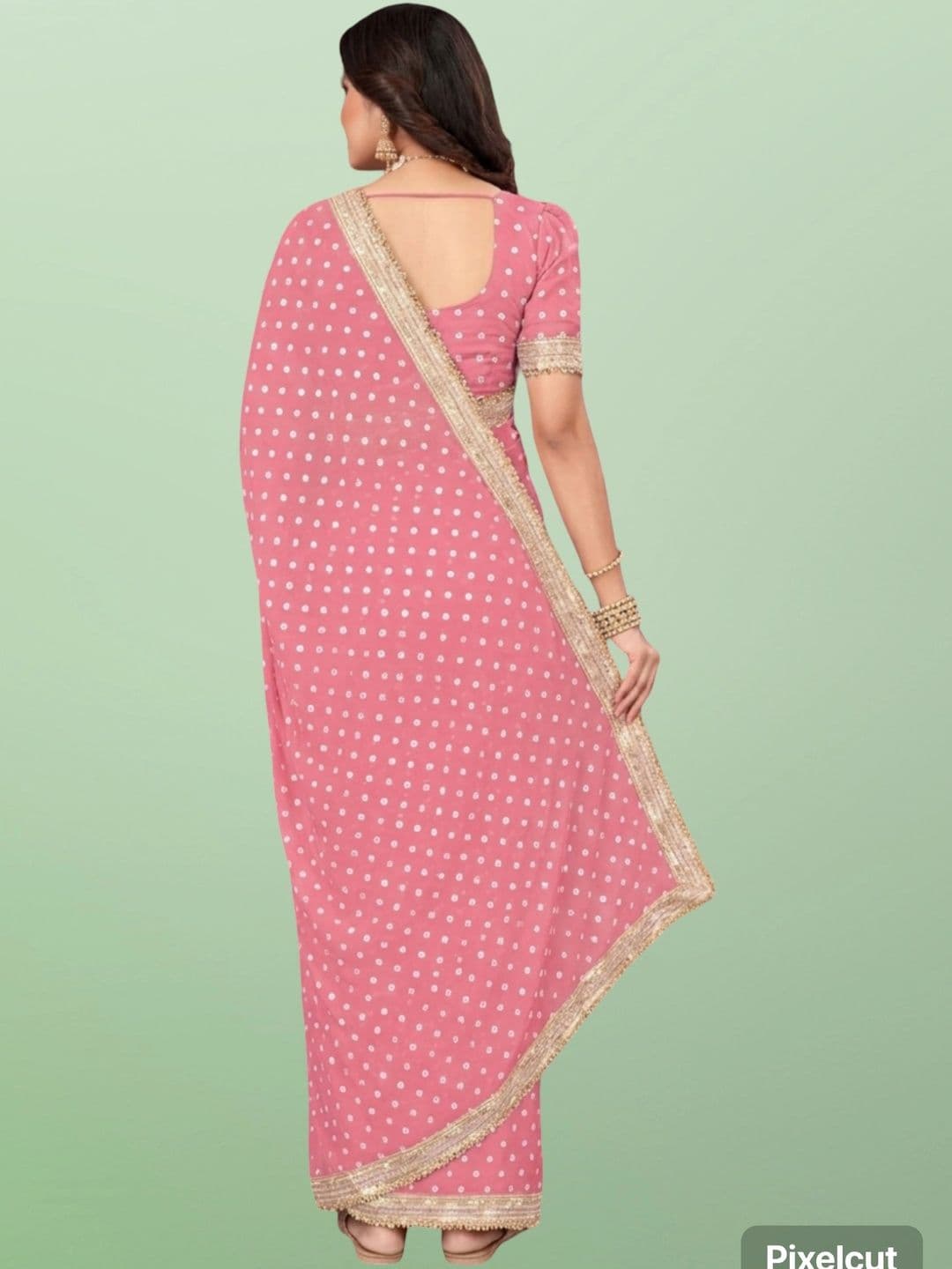 shreecre Bandhani Zari Pure Georgette Saree thumbnail 3