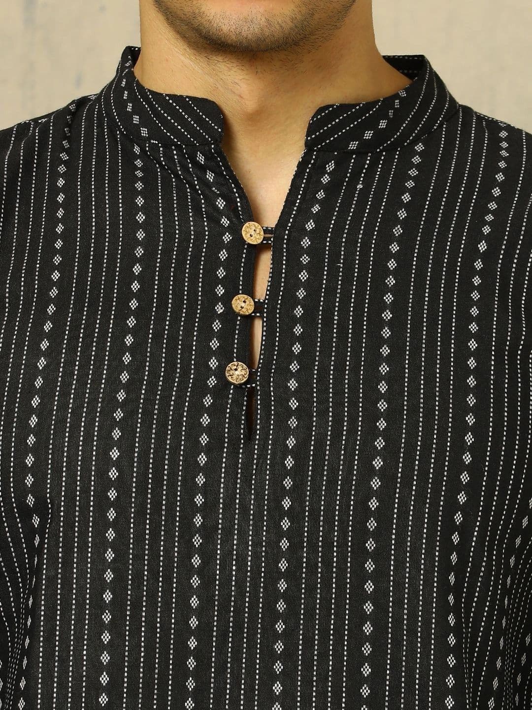 Navibhu Woven Design Striped Cotton Handloom Mandarin Collar Short Kurta thumbnail 5