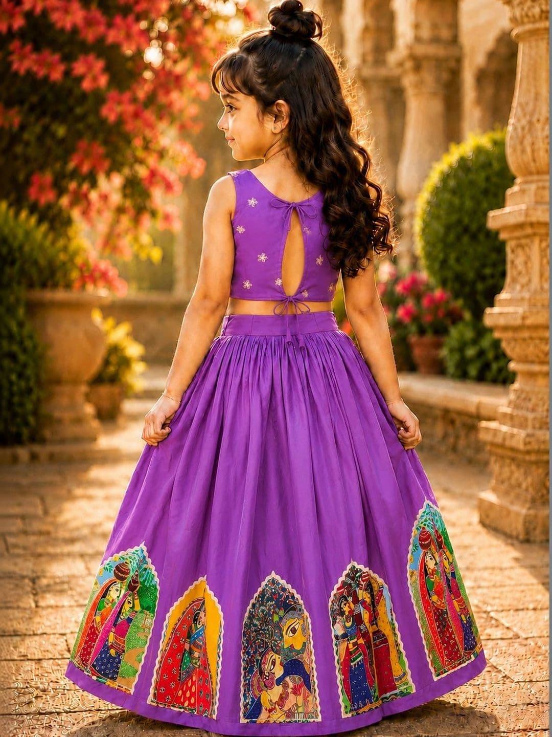 Sangria Girls Printed Kalamkari Ready to Wear Lehenga & thumbnail 6